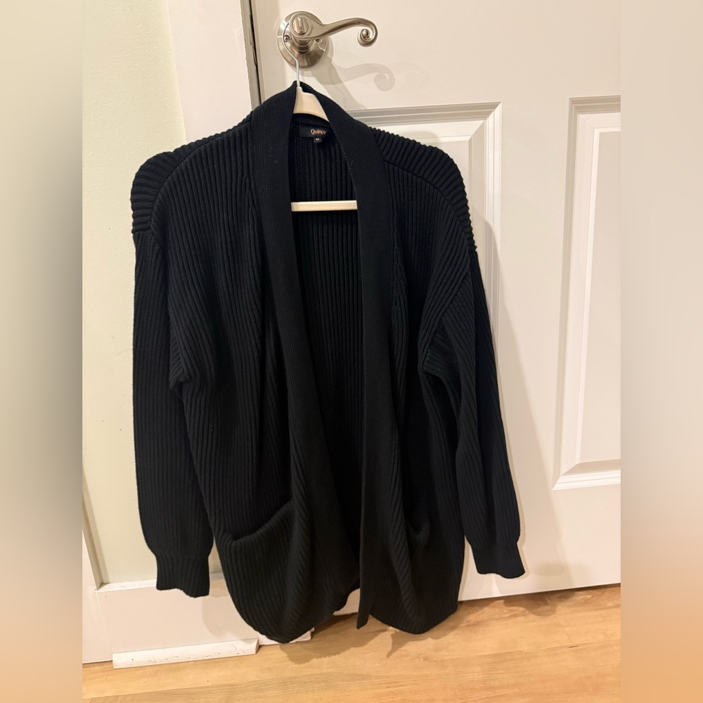 Quince Organic Cotton Oversized Cardigan – Black | Size Medium